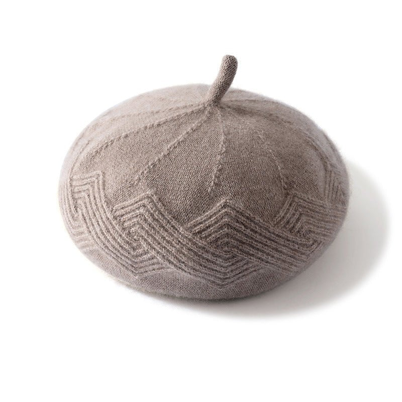 Womens Cashmere Beret Soft Knit French Cashmere Painter Hat Taupe M