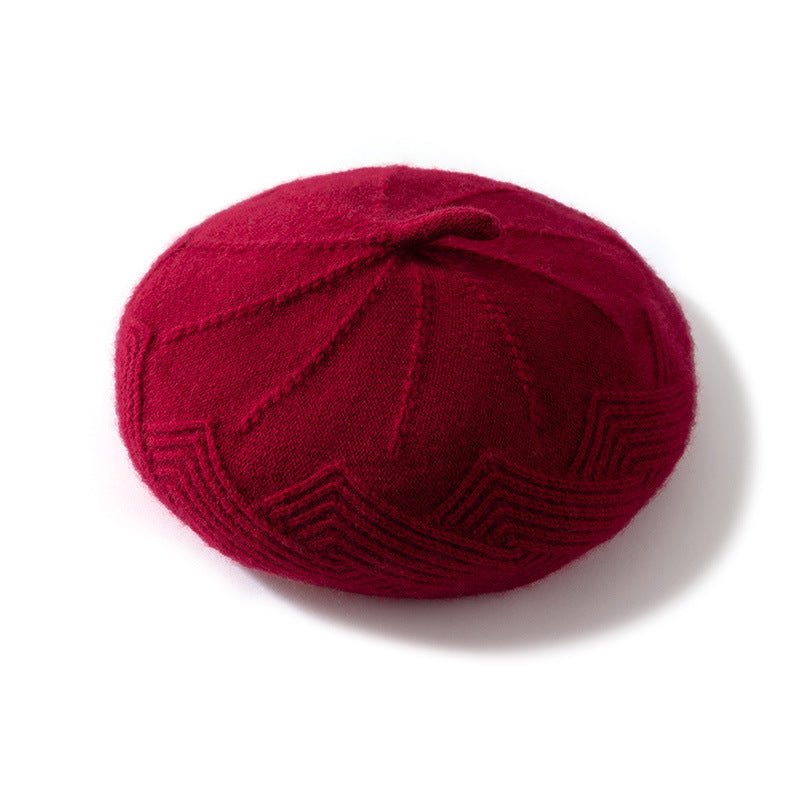 Womens Cashmere Beret Soft Knit French Cashmere Painter Hat Claret M