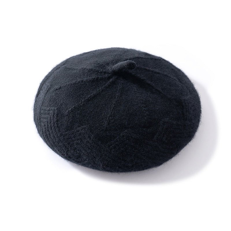 Womens Cashmere Beret Soft Knit French Cashmere Painter Hat Black M