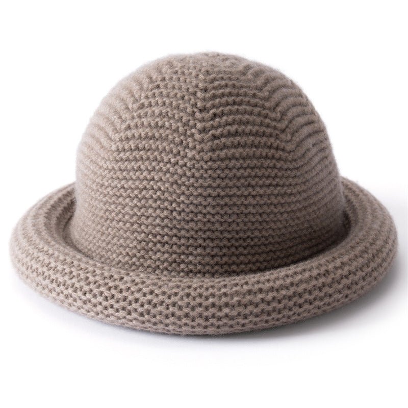 Womens Cashmere Bucket Hat Rolled Brim Cashmere Cloche Hat Multi Colors Taupe M