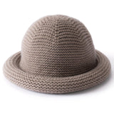 Womens Cashmere Bucket Hat Rolled Brim Cashmere Cloche Hat Multi Colors Taupe M