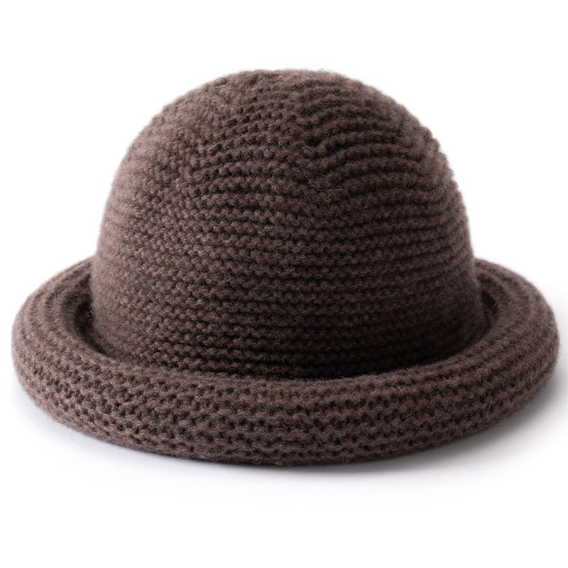 Womens Cashmere Bucket Hat Rolled Brim Cashmere Cloche Hat Multi Colors Brown M