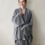 Womens Cashmere Cardigan Open Front Draped Long Sleeve Cashmere Knit Sweater Gray One size fits most
