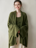 Womens Cashmere Cardigan Open Front Draped Long Sleeve Cashmere Knit Sweater Green One size fits most