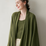 Womens Cashmere Cardigan Open Front Draped Long Sleeve Cashmere Knit Sweater Green One size fits most