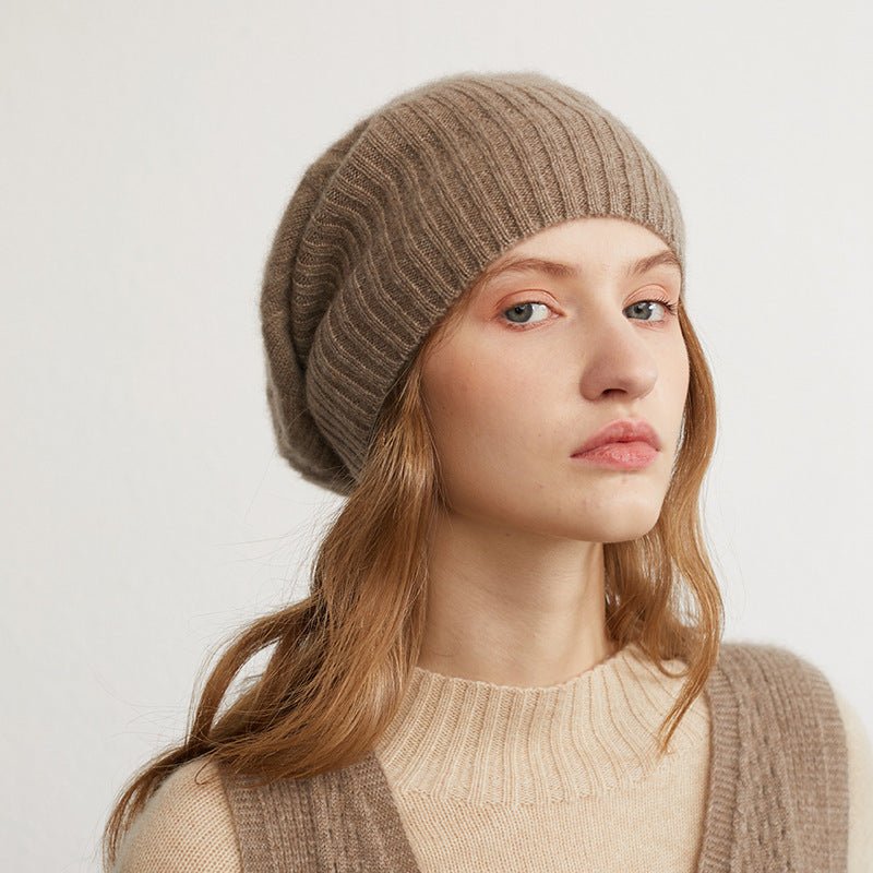womens cashmere hats ribbed knitted solid cashmere beanie warm stacked hat