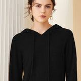 Womens Cashmere Pullover Hoodie Ribbed Trim Long Sleeve Cashmere Hoody