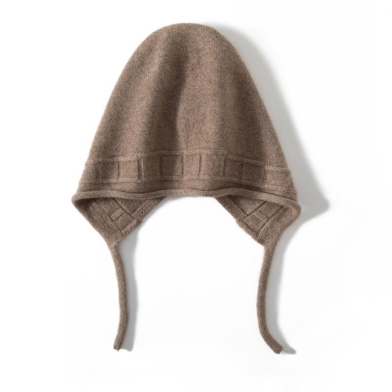 Womens Cashmere Knitted Hat Cashmere Beanie Cashmere Earflap Cap with Tie