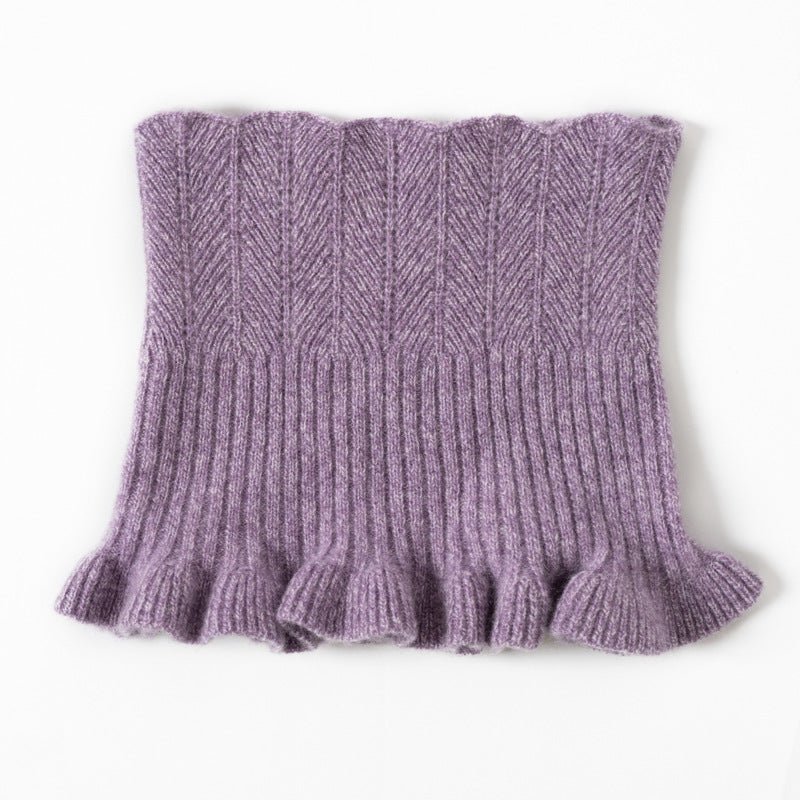 Womens Cashmere Neck Warmer Ribbed Knit Cashmere Snood with Ruffled Edge Purple M