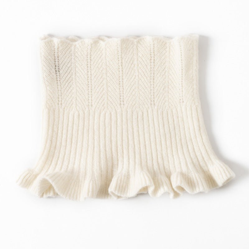 Womens Cashmere Neck Warmer Ribbed Knit Cashmere Snood with Ruffled Edge Ivory M
