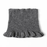 Womens Cashmere Neck Warmer Ribbed Knit Cashmere Snood with Ruffled Edge Black Gray M