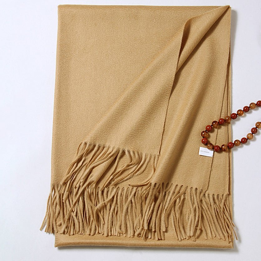 Womens Cashmere Shawl And Wraps Large Cashmere Scarf With Fringe Camel - 1 XL