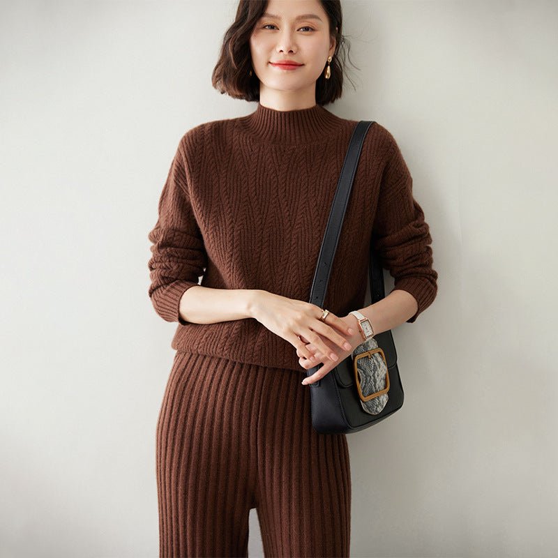 Womens Half Turtleneck Cashmere Sweater Knitted Cashmere Pullover Coffee XS