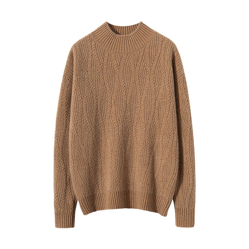 Womens Half Turtleneck Cashmere Sweater Knitted Cashmere Pullover Camel XS