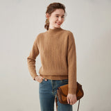 Womens Half Turtleneck Cashmere Sweater Knitted Cashmere Pullover Camel XS
