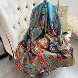 Womens Colorful Long Silk Scarf Landscape Print Square Silk Scarves Color L L