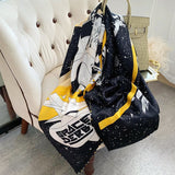 Womens Colorful Long Silk Scarf Landscape Print Square Silk Scarves