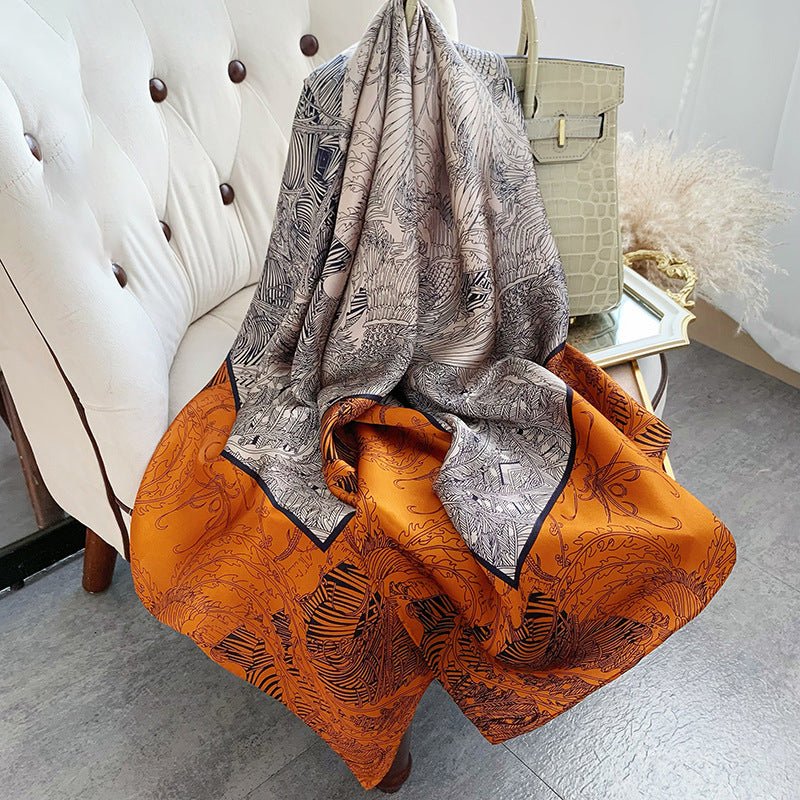 Womens Colorful Long Silk Scarf Landscape Print Square Silk Scarves Color D L