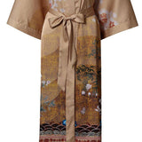 Women's Cranes Print Silk Kimono Robe Blossoms Silk Robe