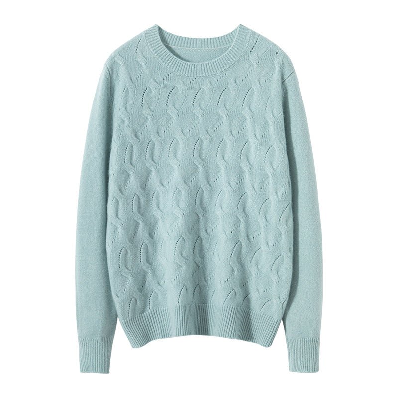 Womens Crew Neck Textured Knit Cashmere Sweater Pullover Mint XS