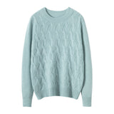 Womens Crew Neck Textured Knit Cashmere Sweater Pullover Mint XS