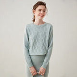 Womens Crew Neck Textured Knit Cashmere Sweater Pullover Mint XS