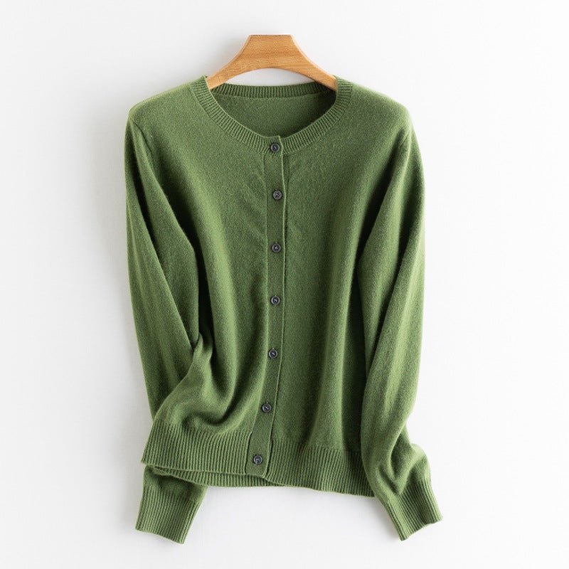 Womens Crew Neck Cashmere Cardigan Button Closure Cashmere Coat