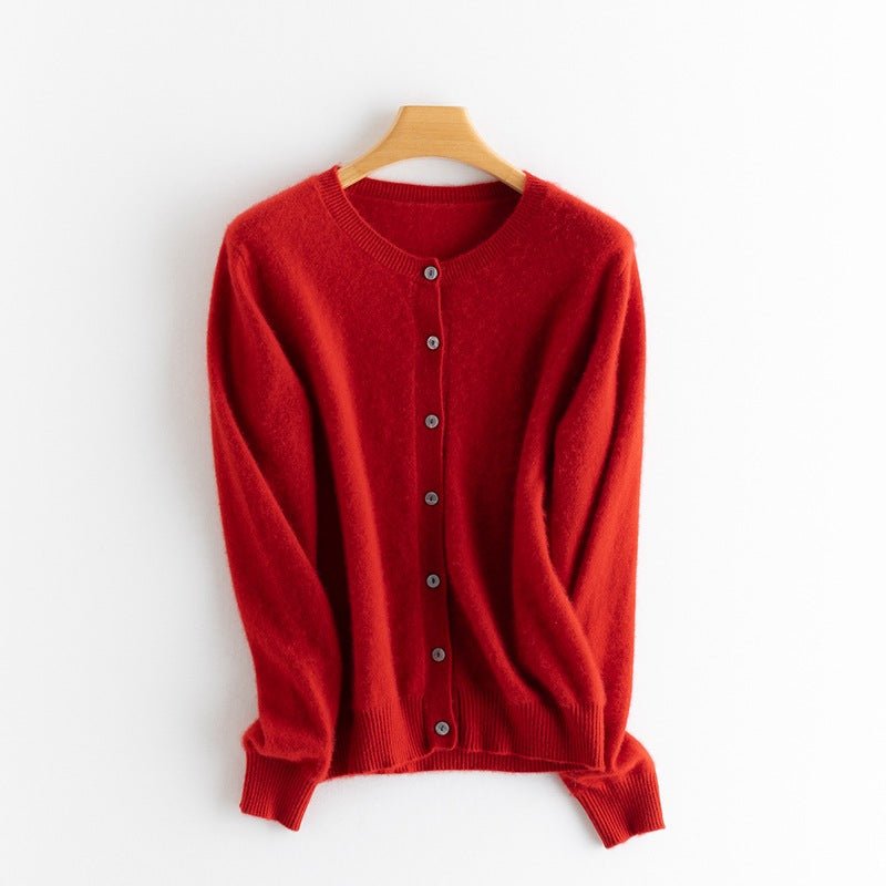 Womens Crew Neck Cashmere Cardigan Button Closure Cashmere Coat