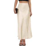 Womens Elegant Flow Silk Maxi Skirt High Waist Silk Dress