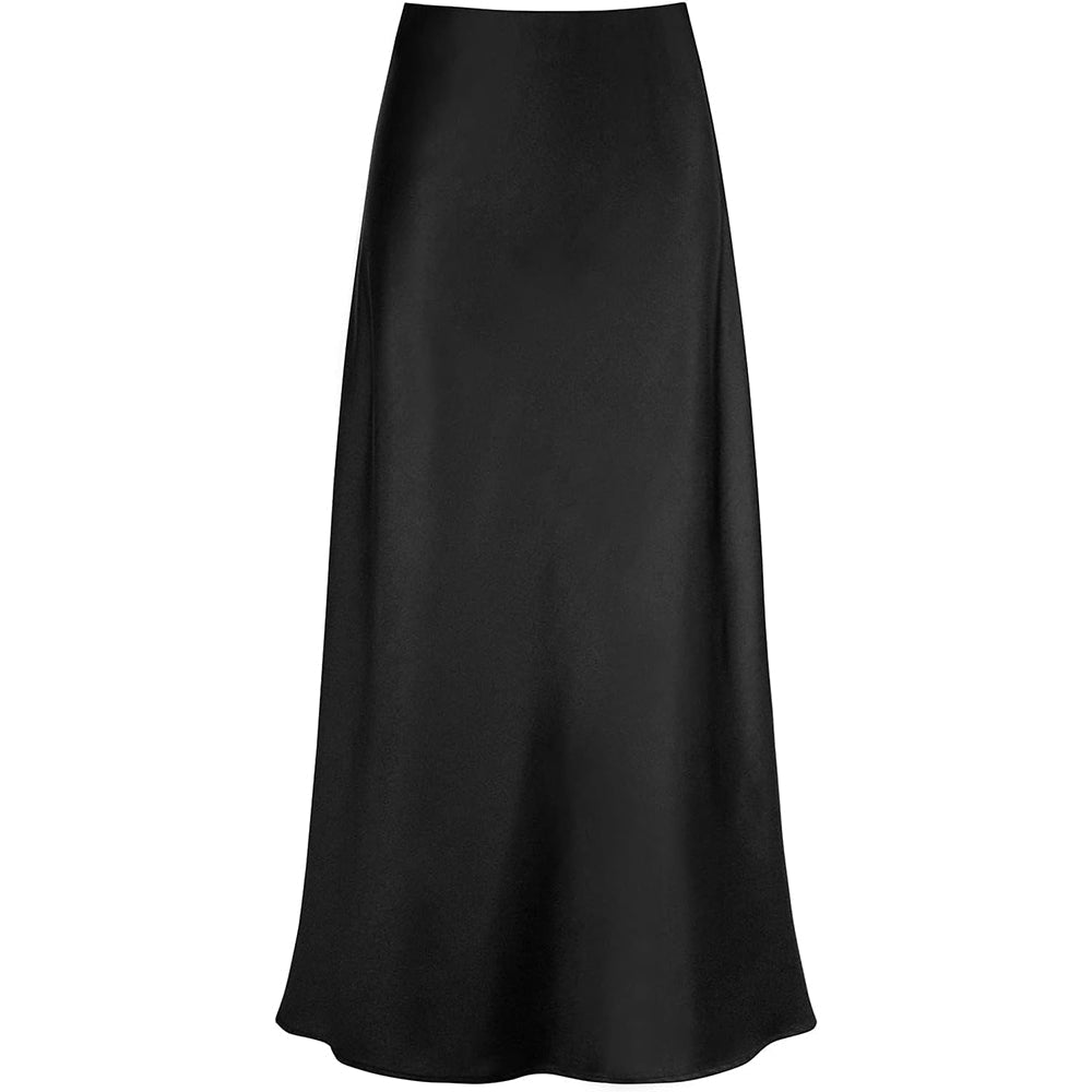 Womens Elegant Flow Silk Maxi Skirt High Waist Silk Dress
