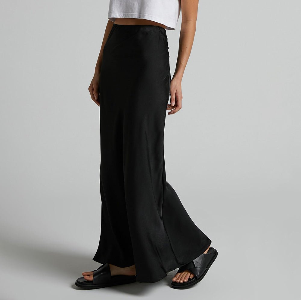 Womens Elegant Flow Silk Maxi Skirt High Waist Silk Dress