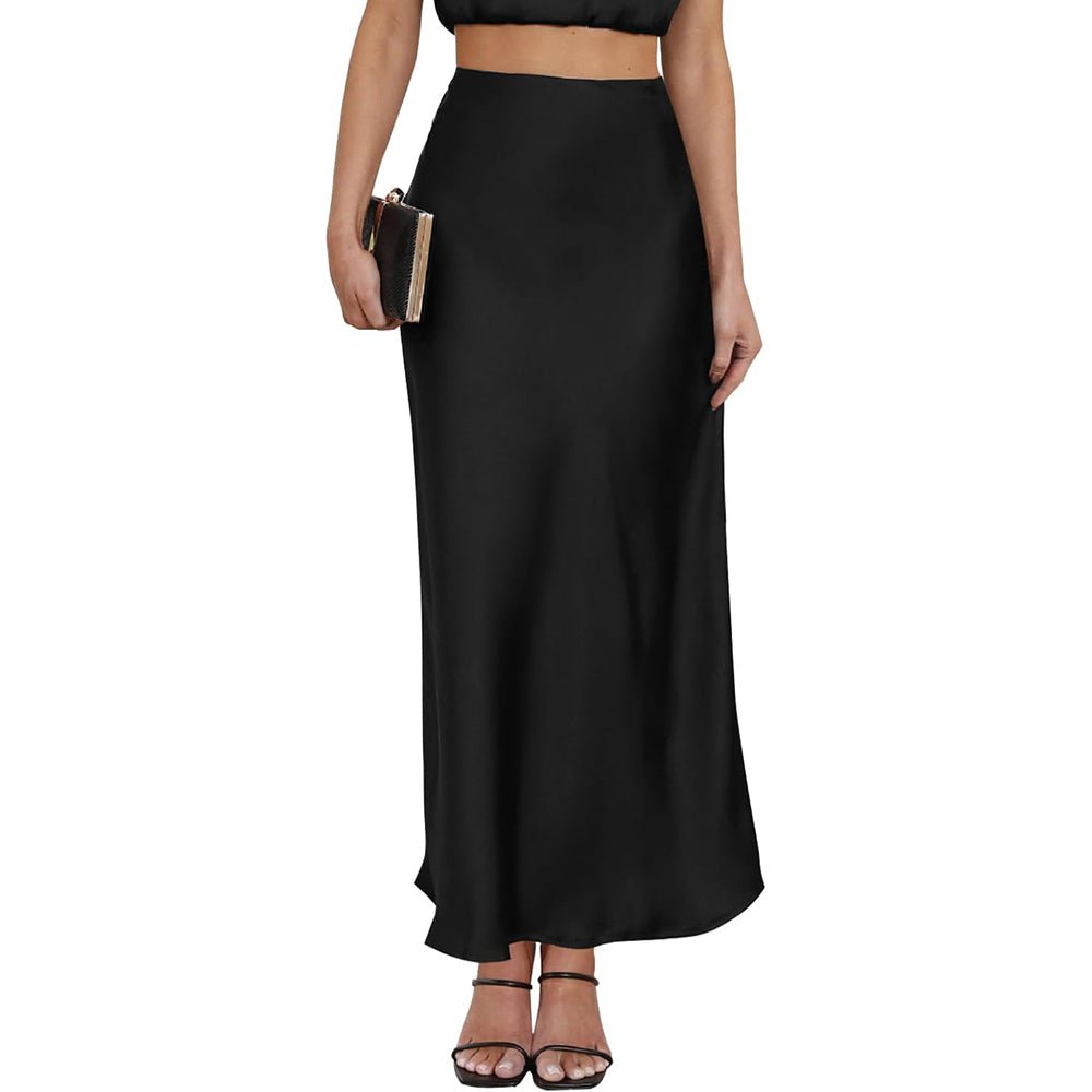 Womens Elegant Flow Silk Maxi Skirt High Waist Silk Dress