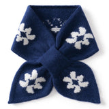 Womens Floral Knit Cashmere Scarf Bow Knot Cashmere Neck Warmer Navy Blue M
