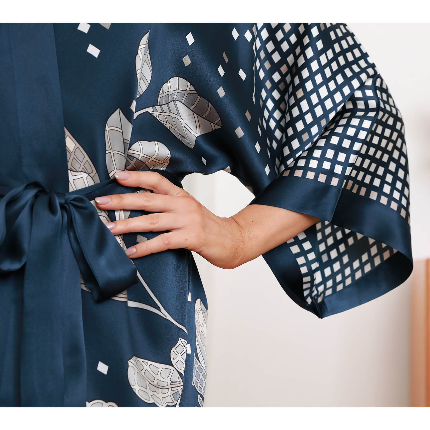 Womens Floral Print Silk Kimono Robe Pure Silk Dressing Gown