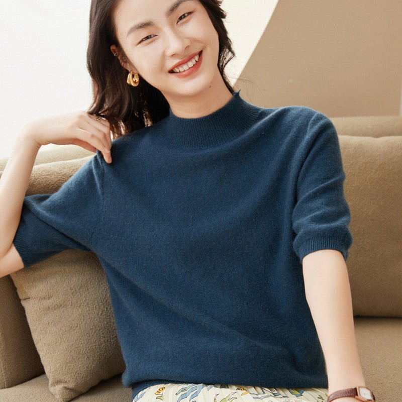 Womens Half Sleeves Cashmere Sweater Multi Colors Half Turtleneck Cashmere Tops