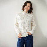 Womens Half Turtleneck Cashmere Sweater Cut - out Cashmere Pullover Ivory XS