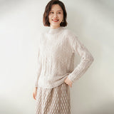 Womens Half Turtleneck Cashmere Sweater Cut - out Cashmere Pullover Apricot XS