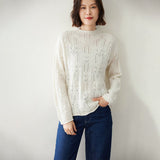 Womens Half Turtleneck Cashmere Sweater Cut - out Cashmere Pullover Ivory XS