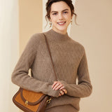 Womens Luxury Cashmere Sweater Textured Knit Mock Neck Sweater