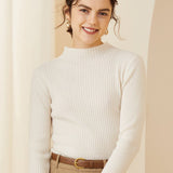 Womens Mock Neck Long Sleeves Ribbed Cashmere Sweater