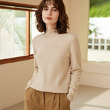 Womens Mock Neck Pure Cashmere Sweater Jacquard Cashmere Pullover Beige XS