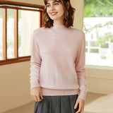 Womens Mock Neck Pure Cashmere Sweater Jacquard Cashmere Pullover Pink XS