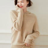 Womens Cashmere Hoodie with Raglan Sleeves Long Sleeve Hoody Top