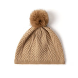 Womens Knitted Cashmere Beanie with Fur Pom Warm Pure Cashmere Hats Multi Colors