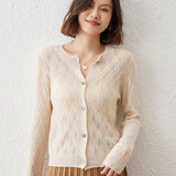 Womens Lace Knit Cashmere Cardigan Button - Down Cashmere Coat