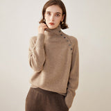 Lady Asymmetrical Buttoned Collar Cashmere Sweater Cashmere Pullover