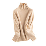 Lady Asymmetrical Buttoned Collar Cashmere Sweater Cashmere Pullover