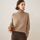 Lady Asymmetrical Buttoned Collar Cashmere Sweater Cashmere Pullover