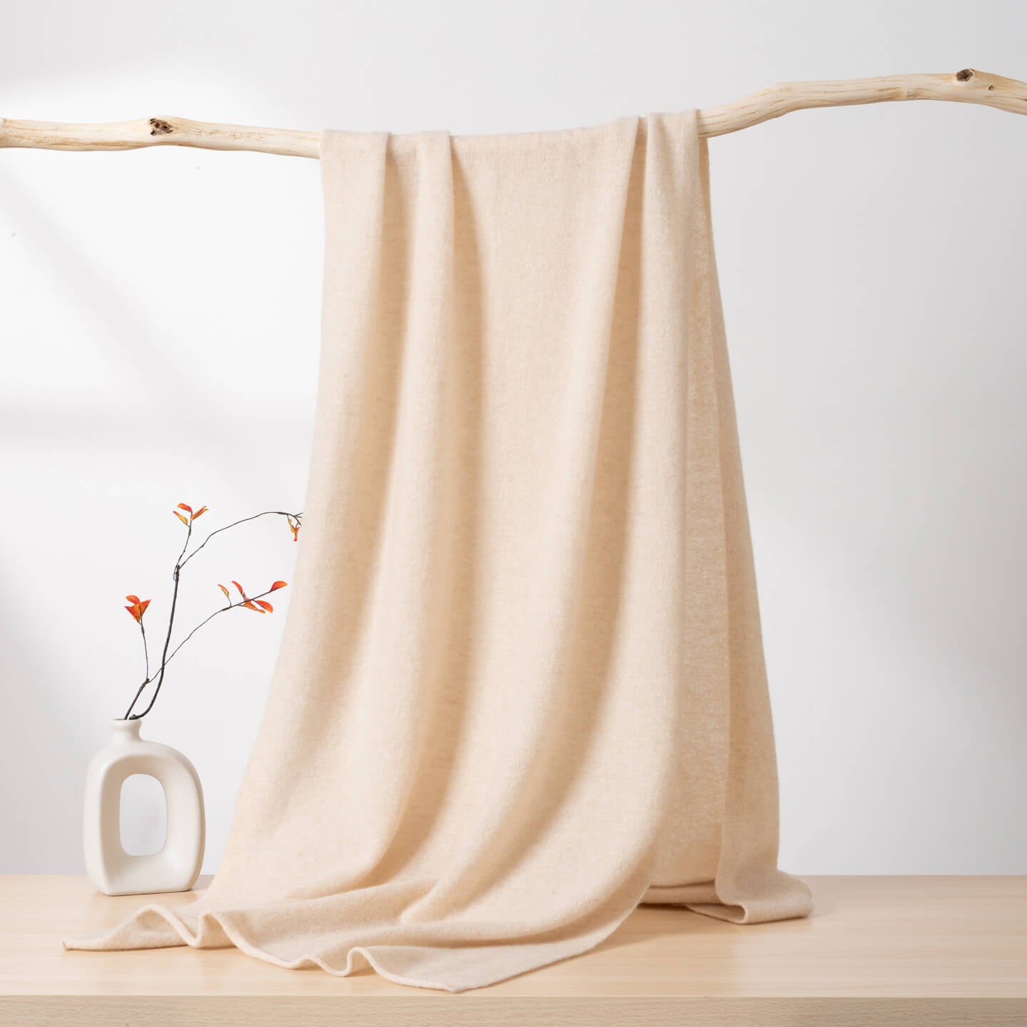 Womens Large Cashmere Scarf Throw Blanket Long Cashmere Shawl Beige L