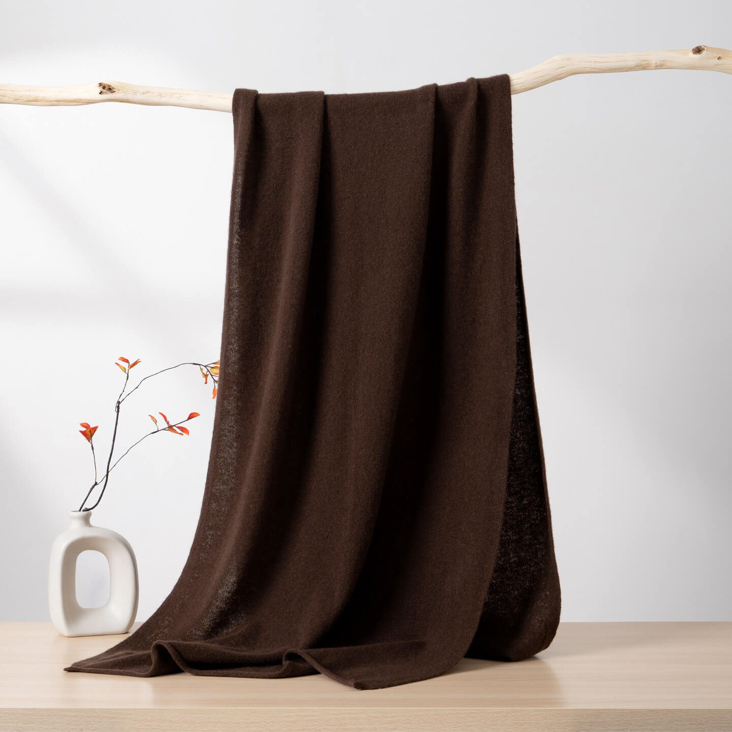 Womens Large Cashmere Scarf Throw Blanket Long Cashmere Shawl Brown L